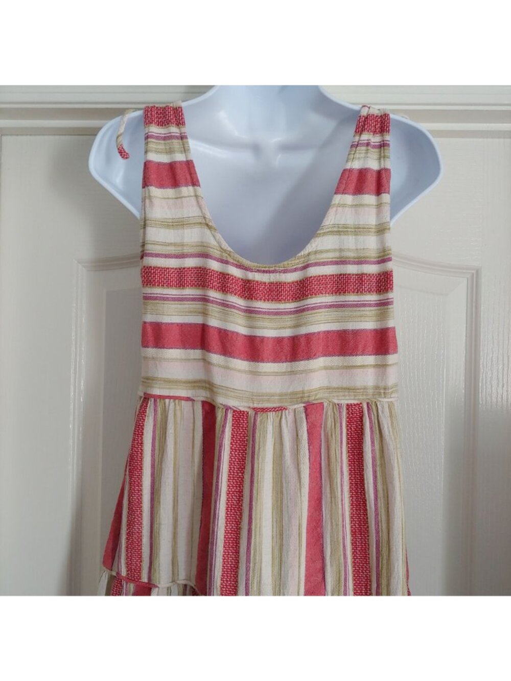 Faherty Lanai Tiered Stripe Tie Shoulder Cotton Blend Dress Layer Cottage M - Picture 10 of 12